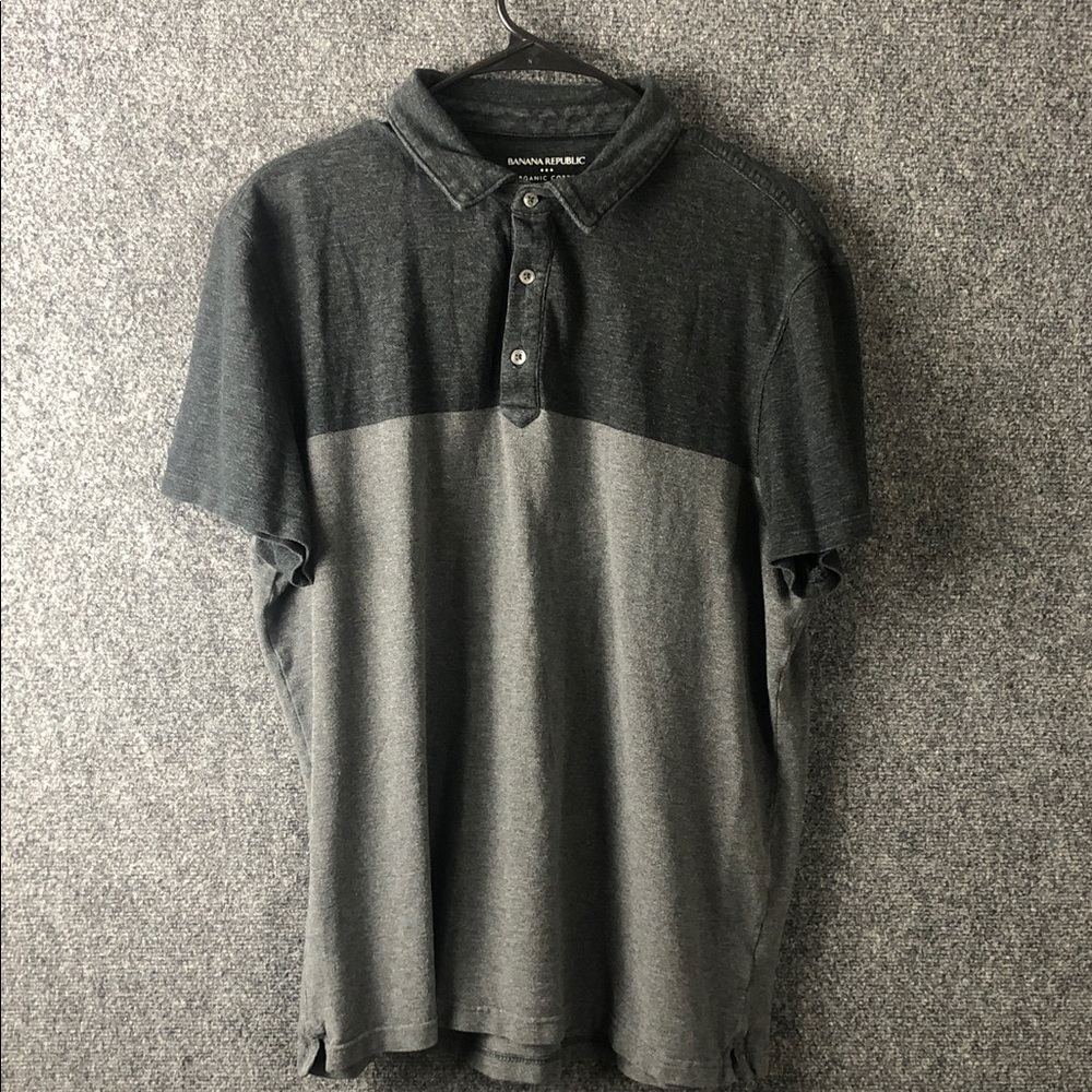 Banana Republic Men’s Two-Tone Charcoal and Light Gray Polo  XL organic cotton